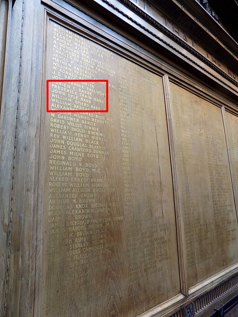 © Scotlands War Memorials modified by Gordon Masterton: Licensor: Gordon Masterton Barr brothers Glasgow Academy memorial
